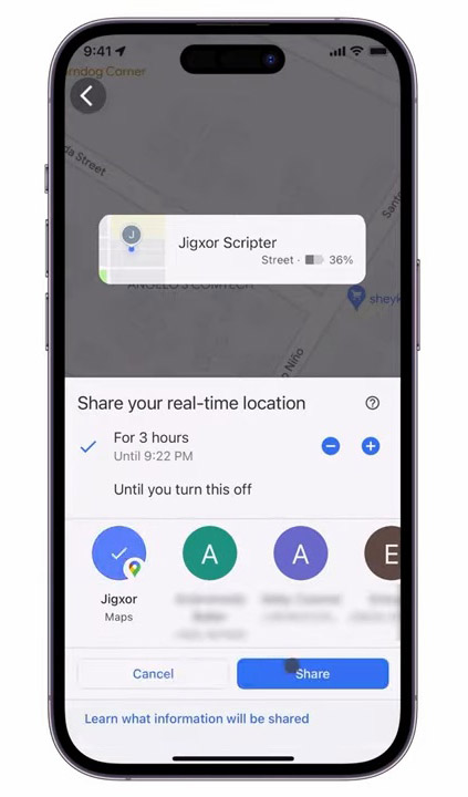 location sharing on Google Maps